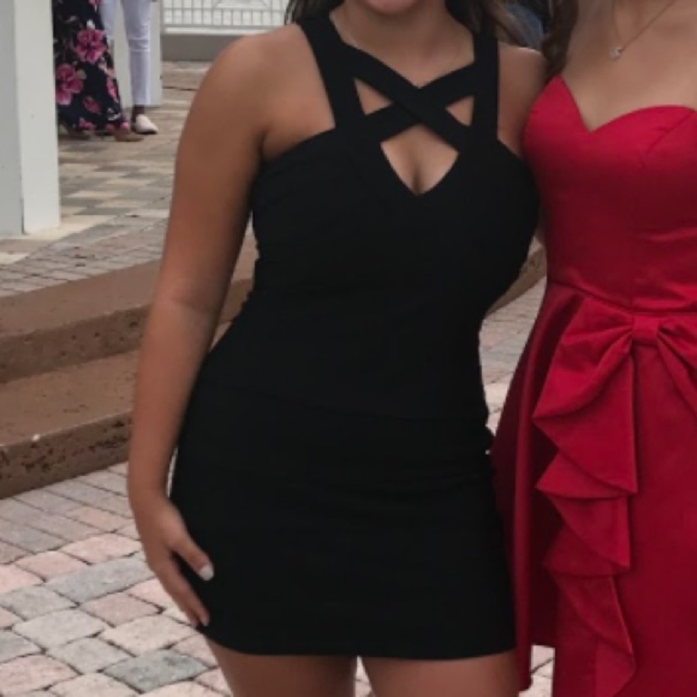 Black Crossfront Mini Dress